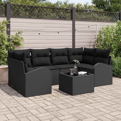 vidaXL - Tuinbank - Set - 7 - st - 6-Aantal - zitplaatsen - Zwart - poly - rattan