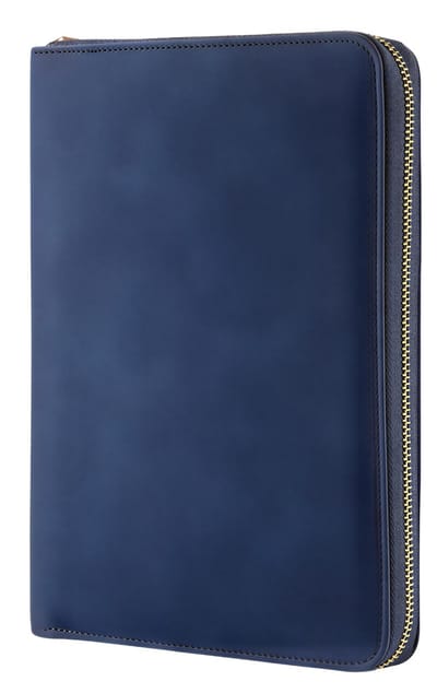 Zakelijk A5 Notitieboek met Rits – Losbladig Kunstleren Kantoor Notitieblok – Blauw en Goud – Multifunctioneel Vergaderingsrecordboek voor Werk, Studie en Organisatie