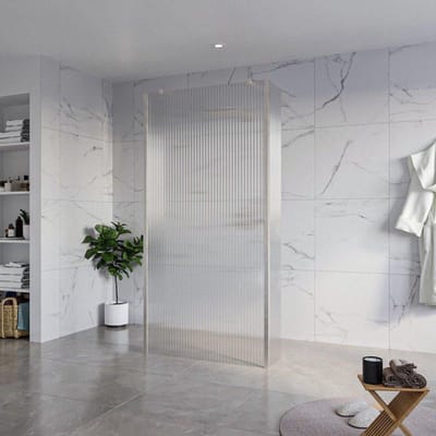 FugaFlow Eccelente Vetro Vrijstaande inloopdouche badkamer - 100x200cm - Helder geribbeld - antikalk - 8mm veiligheidsglas - 2 zijwanden 30cm - met wandarmen en hoekprofielen - RVS geborsteld -