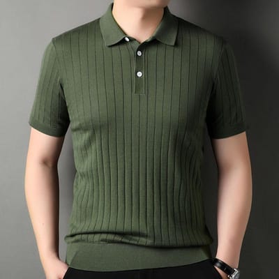 Zomer Nieuw Heren Gebreide Moerbeizijde T-shirt met Korte Mouwen Modieus Dun Revers T-shirt XXXL