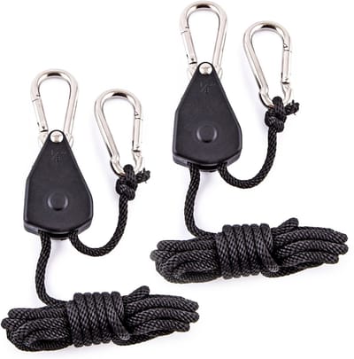 2 Stuks Verstelbare Ratel-touwspanner - Tent spankoord met Haken - Voor Schaduwdoek & Camping - Sterke Karabijnhaak - Zwart