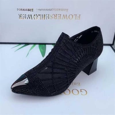 Herfst Dames Naked Laarzen ,Sexy Holle Strass Mesh Schoenen ,Mode Zomer Hakken ,Puntige Neus Laarzen 35 zwart