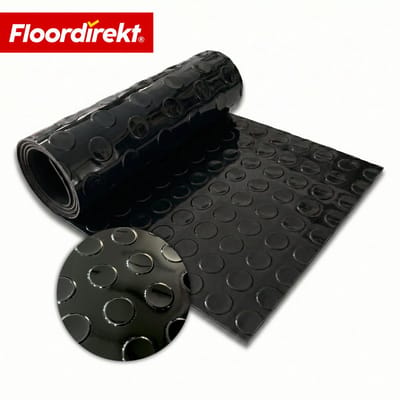Floordirekt PVC-vloerbedekking Coin Mirror - Coin-Look Platte Noppen - Zwart - 110 x 100 cm - Antislip & Onderhoudsvriendelijk - Per meter - Op maat Gesneden - Verschillende Kleuren Beschikbaar
