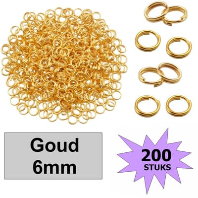 Fako Bijoux® - Splitringetjes - Oogjes - Sieraden Maken - Goudkleurig - 6mm - 200 Stuks