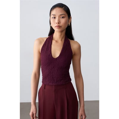 Dames Kant Halter Crop Blouse