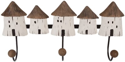 Clayre & Eef Wandkapstok 38x8x19 cm Wit Bruin Hout Huizen