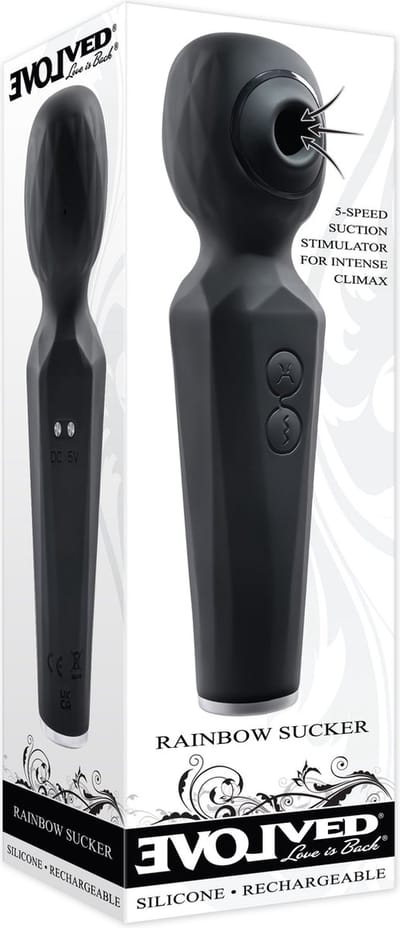 Evolved - Rainbow Sucker Wand Vibrator - Zwart
