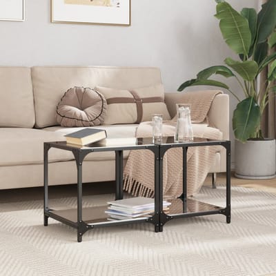 vidaXL - Salontafels - 2 - st - met - zwart - glazen - blad - 40x40x40 - cm - staal
