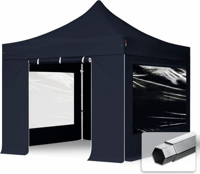 3x3 m Easy Up partytent Vouwpaviljoen PVC brandvertragend met zijwanden (2 panorama), PROFESSIONAL alu 40mm, zwart