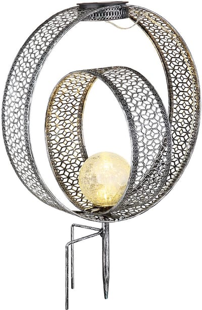 Solarlamp oosterse wereldbol decoratieve tuinlamp op zonne-energie metaal voor buiten, craquelé glas, grondspies, 1x LED 0.06W warm wit, LxBxH 30x20x42 cm