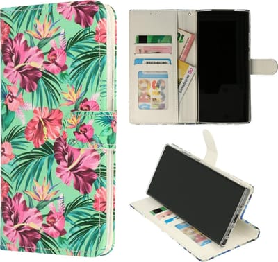 HB Hoesje Geschikt voor Oppo A5 2020 - Portemonnee Book Case met Print - Hoes met Pasjeshouder, Magneetlipje en Standaardfunctie - Tropische Bloemen