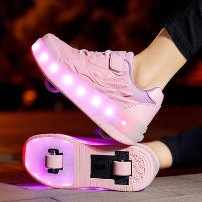 Chaussures de Course pour Enfants Patin à Roulettes Garçons Chaussures de Course à Double Roue Étudiants Patins Invisibles Filles Chaussures à Roulettes 38 white