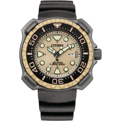 CITIZEN Eco-Drive serie Promaster Marine serie 200m waterdicht licht Kwarts PU band herenhorloge gouden wijzerplaat BN0226-10P goud