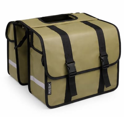 Rieba® Dubbele Fietstas - 42 liter - Reflectoren - Olijfgroen - Waterdicht - Tarpaulin - Ruim - Elektrische Fiets - Stadsfiets - Universele Bevestiging