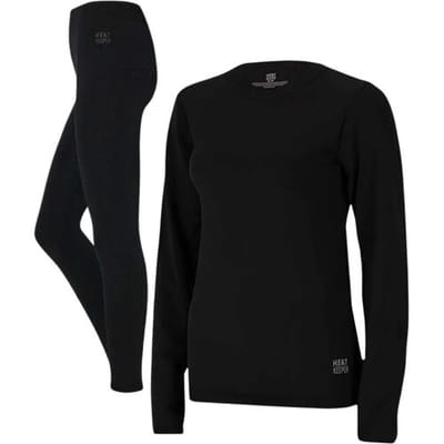 Heatkeeper Thermoset Dames - Basic Naadloos - Thermoshirt + Thermo Legging - Zwart - Maat S/M
