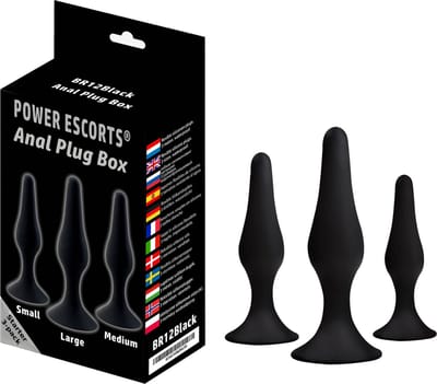 Power Escorts Anal Plug Box - Anale Butt Plugs 3-Pack - Siliconen - Zwart