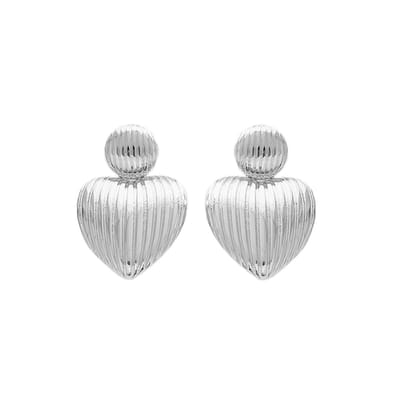 Oorbellen Striped Heart - Zilverkleurig | 3,5 x 2,5 cm | Stainless Steel | Fashion Favorite