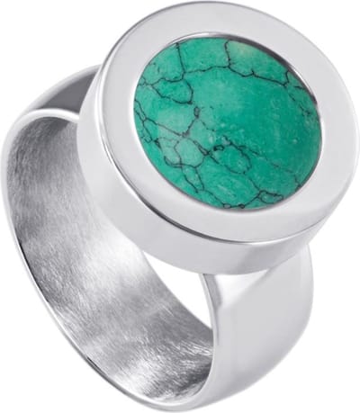 Quiges RVS Schroefsysteem Ring Zilverkleurig Glans 16mm met Verwisselbare Natuursteen Turkoois 12mm Mini Munt