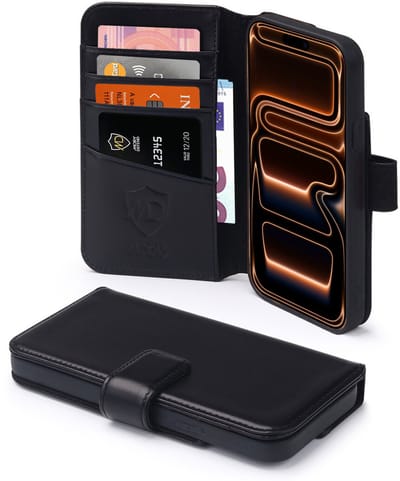 MobyDefend Hoesje - Geschikt voor iPhone 17 Pro Max - Luxe Leren Wallet Bookcase - Zwart