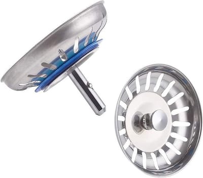 RVS Afvoerzeef en Stopper voor Keuken en Badkamer, 80mm Diameter - 2 Stuks, Afvalfilter, Waterafvoer, Keukenaccessoires