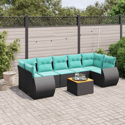 vidaXL - 8-delige - tuinbankset - met - kussens, - zwart - polyrotan