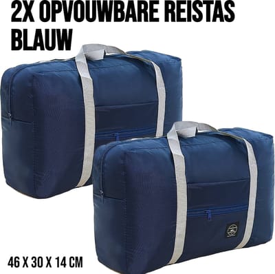 2 Stuks Opvouwbare Reistas Weekendtas Op Koffer Standtas Reis Tas Handbaggage Opbergtas Sporttas - 46 x 30 x 14 cm Kleur Blauw