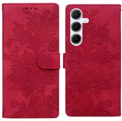 BookCover Hoes Etui Mapje geschikt voor Samsung Galaxy A16 - A17 - A26 - Rood - Bloem Reliëf