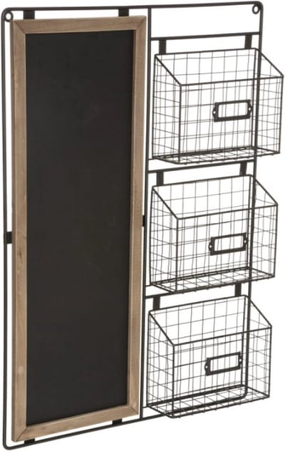 Krijtbord wandrek met mandjes 70 x 50 cm | Wand organizer industrieel kantoor, keuken, gang