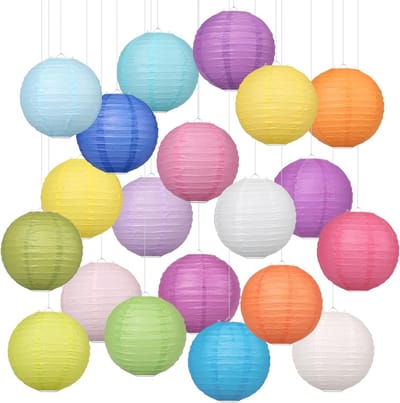 Kleurrijke Papieren Lantaarns 20cm - Decoratie voor Feestjes, Bruiloften, Verjaardagen en Tuinfeestjes, Geschikt voor Binnen en Buiten