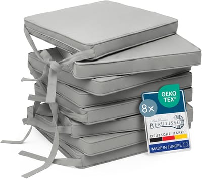 Beautissu Loft SK – Set van 8 Zitkussen Zand 45x40 cm – Stoelkussen met Lint