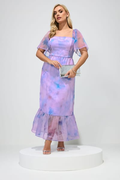 Yours London Paarse Abstracte Organza Jurk Size 42