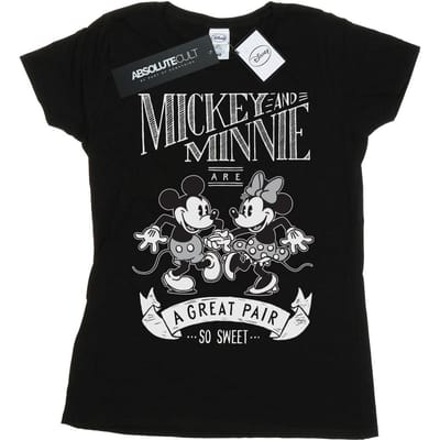 Disney Dames/Dames Mickey en Minnie Mouse Geweldig Paar Katoenen T-Shirt (Zwart)