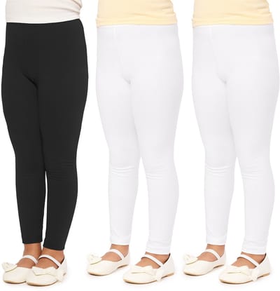 Merry Style 3 Pak Meisjes Leggings - Sport - Vrijetijdsbroek - Lang - Katoen – Sportbroek – Zwart/Wit/Wit – 122 – MS-MS10-225-LE
