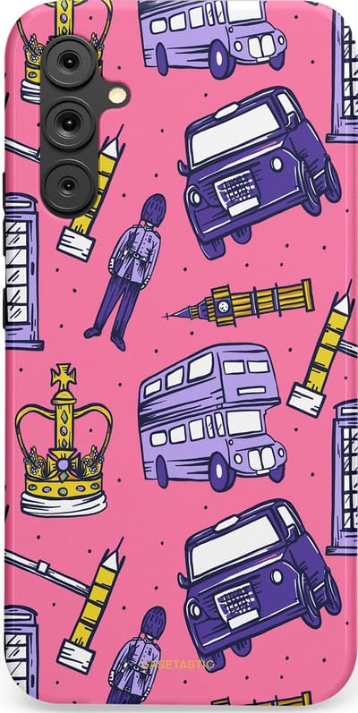 Casetastic Hoesje Geschikt voor Samsung A34 (5G) - Stijlvolle Beschermende Duo-layer Case - Brits London Roze Avontuur - Londen
