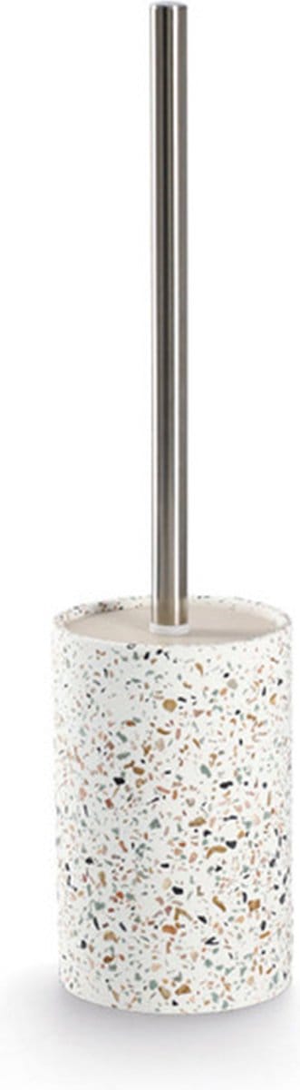 Zeller Luxe Luxe Toiletborstel in houder - wit - Terrazzo design - keramiek - 42 x 10 cm