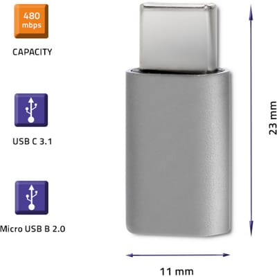 Qoltec USB-C 3.1-adapter |   Micro-USB |   MHL |   Aluminium