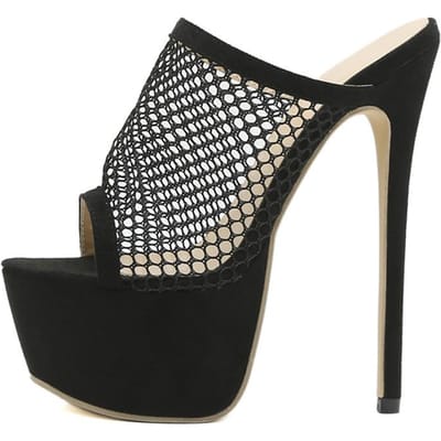 Liyke Nouveaux Talons à Plateforme Peep Toe Sandales d'Été en Maille Noire Mode Mules à Enfiler Chaussures de Soirée Stripper pour Femmes 35 noir