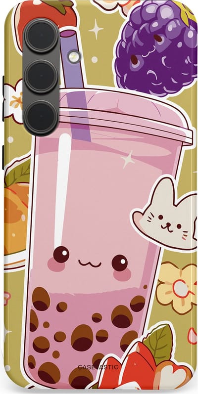 Casetastic Hoesje Geschikt voor Samsung S24 Plus - Stijlvolle Beschermende Duo-layer Case - Roze Rode Kawaii Bubbletea Korea