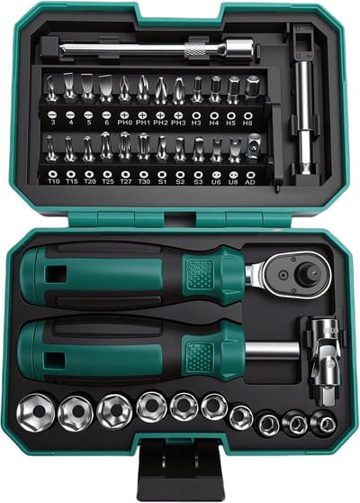 1/4 inch Ratelset – CRV staal 10 sockets 24 bits – snelle montage bediening – auto en meubel reparatie