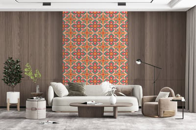 Behang - Fotobehang Patroon - Hippie - Oranje - Breedte 200 cm x hoogte 300 cm