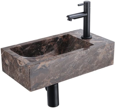 Saniclass Fuente fonteinset – rechthoekig – 40x22x10 cm – natuursteen antraciet – mat zwarte kraan