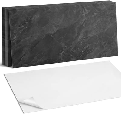 Coloray Plaktegels - Natuursteen textuur Zelfklevende Wandtegels - 40 cm x 20 cm - Zwart Plaktegels - 10 stuks - Rechthoek PVC Tegels - Plaktegels Badkamer - Vloertegels Zelfklevend - Vinyl Tegels - Portugese Tegels