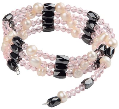 Zoetwater parel armband Pearl Pink Crystal Magnetite Wrap - echte parels - magnetiet - wit - roze - zwart - wikkelarmband - luxe sieraden zakje - parel armband dames - zoetwaterparel