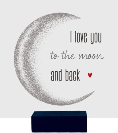 I LOVE YOU TO THE MOON AND BACK | tegeltje van forex | 13 x 13 cm | met zwarte houder