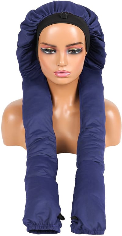 Slaapmuts-Ademende 2-in-1 vlechtmuts voor dames | Speciaal voor lang gevlochten haar | Comfortabele slaapmuts met haarbescherming, zacht en comfortabel-Marineblauw