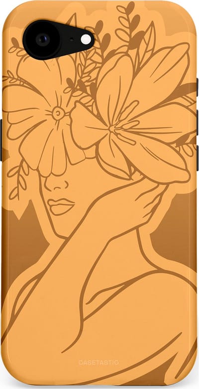 Casetastic hoesje geschikt voor Apple iPhone 16e / Apple iPhone 17e - MagSafe - Dubbellaagse bescherming - Botanische Elegantie - Fashion Case - Goud Bruin Terracotta