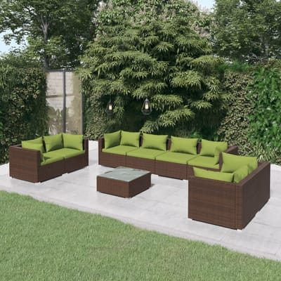 vidaXL - 9-delige - Loungeset - met - kussens - poly - rattan - bruin