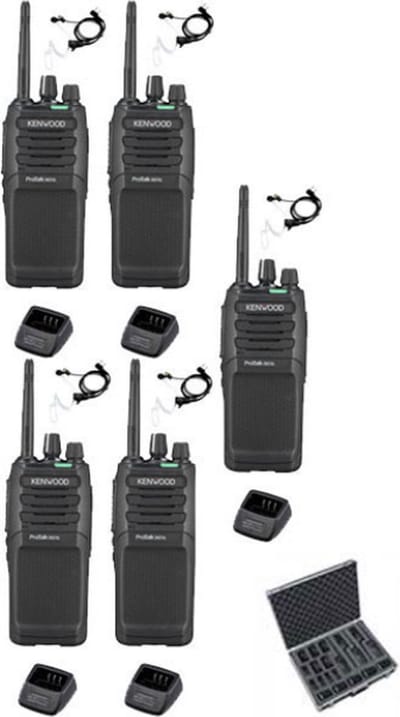 Set van 5 Kenwood TK-3701D met beveiliging oortje, koffer en tafellader