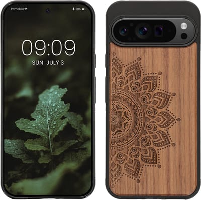 kwmobile telefoonhoesje geschikt voorGoogle Pixel 9 Pro XL - Hoesje met bumper - hout - In donkerbruin Opkomende Zon design