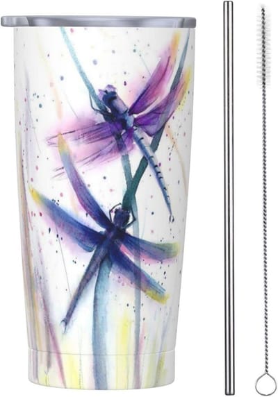 Reismok Thermosbeker - Koffiebeker RVS - Dranken Warm Houden - Lekvrij Deksel Ontwerp - 590 ml - Kleurrijk Aquarel